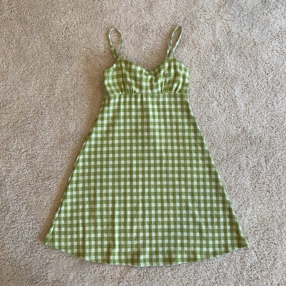 Altar'd State Dresses & Skirts - Altar'd State Green/White Gingham Pattern Summer Dress with Open-Tie in Back